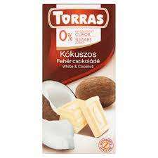 TORRAS KÓKUSZOS FEHÉRCSOKOLÁDÉ HOZZÁADOTT CUKOR NÉLKÜL 75 GR (GLUTÉNMENTES) - 100606045.KÓKUSZFEHÉR