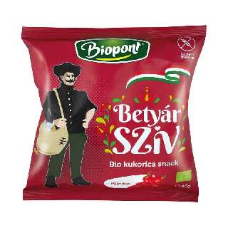 BIOPONT BIO KUKORICÁS SNACK BETYÁR SZÍV PAPRIKÁS 45 GR GM - 100701023.15